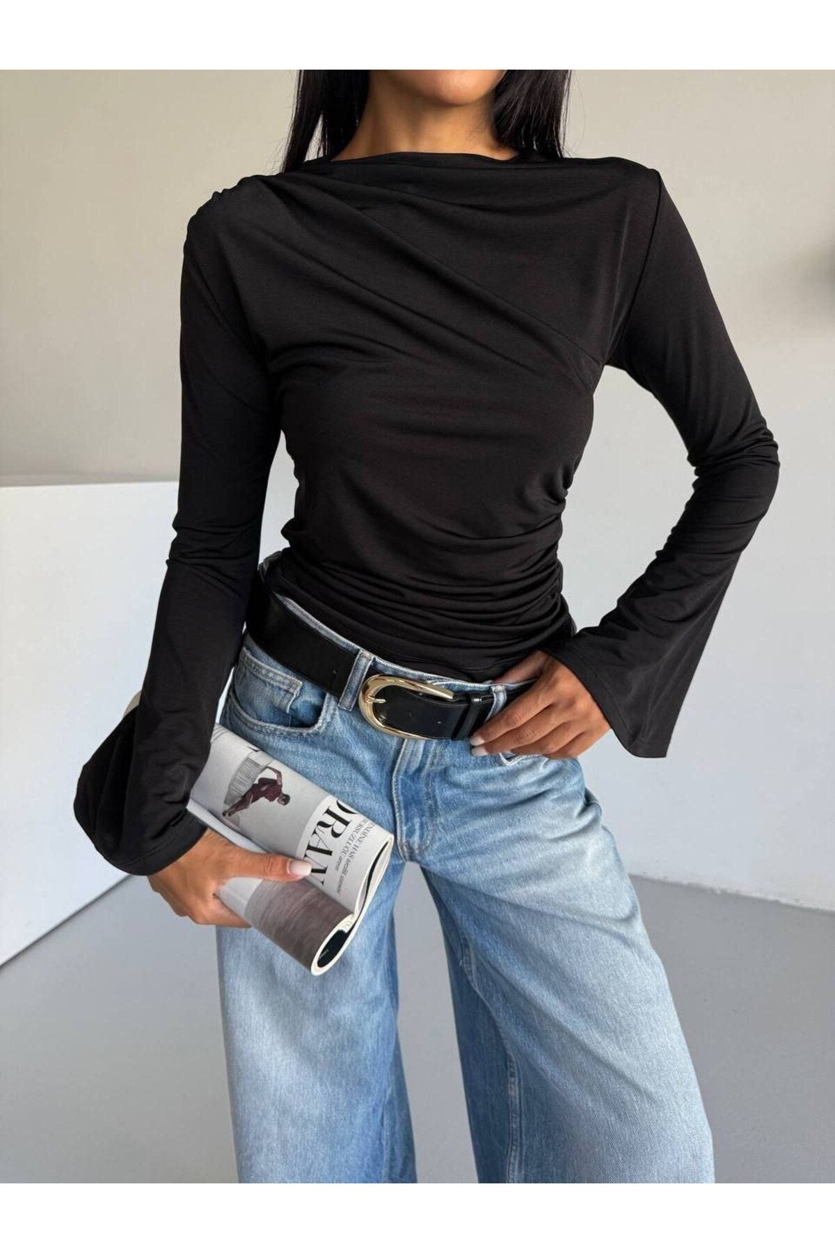 KADIN DRAPELİ İSPANYOL KOL ESNEK KUMAŞ BLUZ